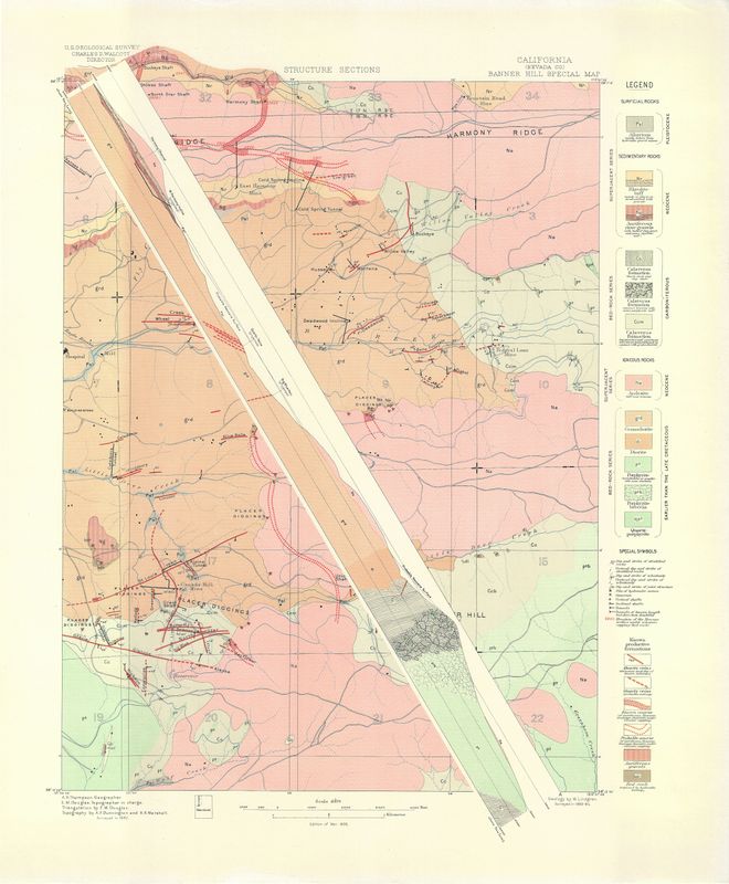 1896 Structure Section of Banner Hill, Ca. a Special Map from the USGS