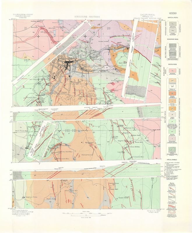 1896 Structure Section of Grass Valley, Ca. a  Special Map from the USGS