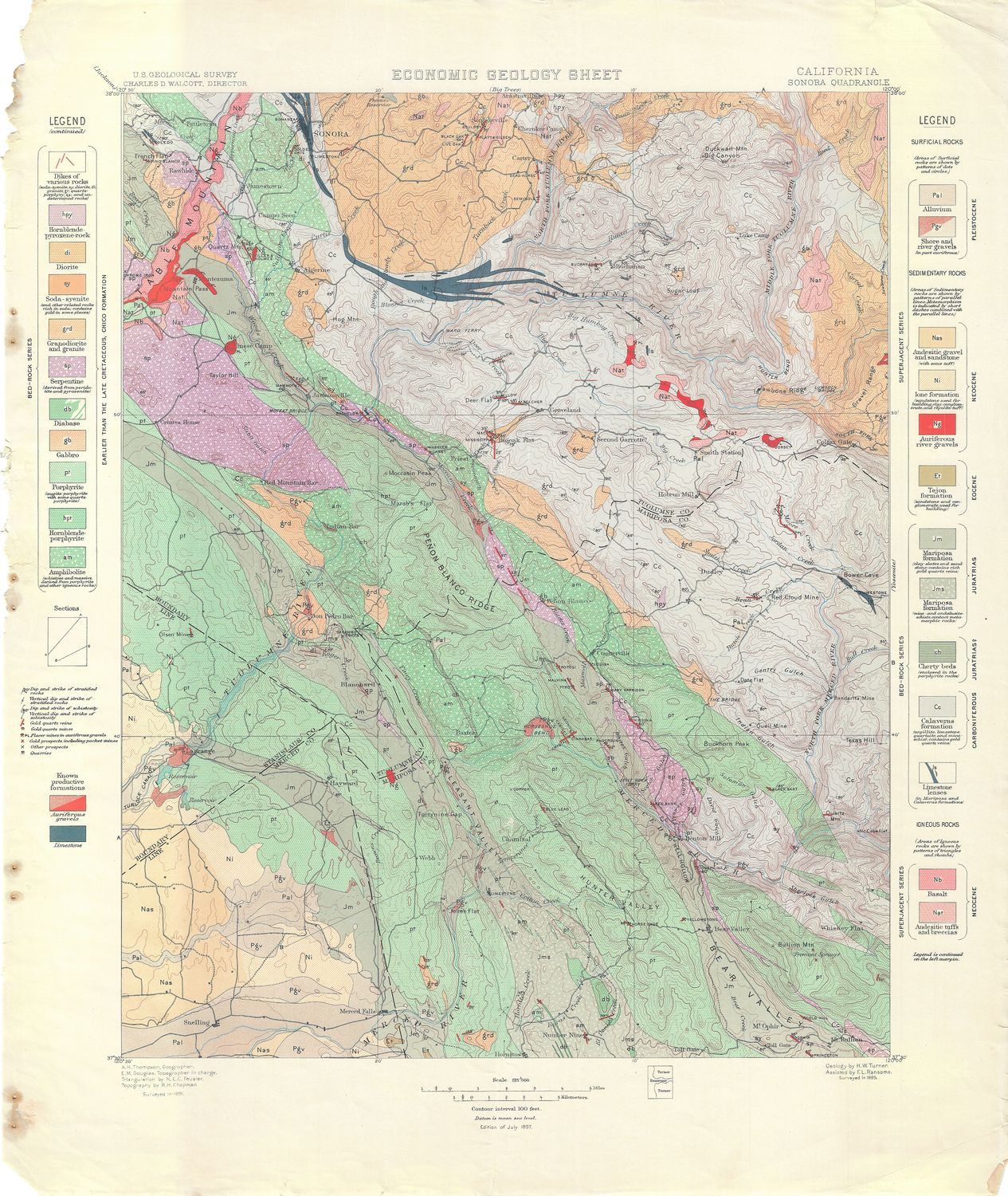 1897 USGS Sonora, Ca Economic, Structure, Historical Geologies and Topographic - 4 sheets
