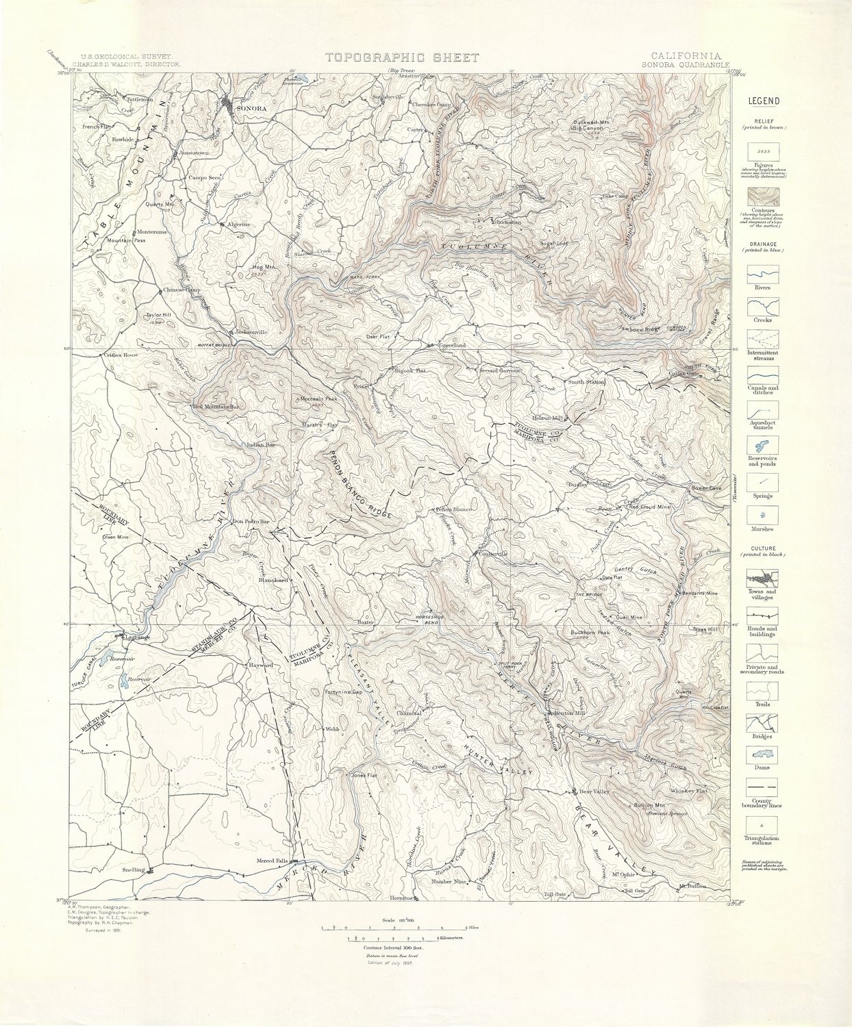 1897 USGS Sonora, Ca Quad