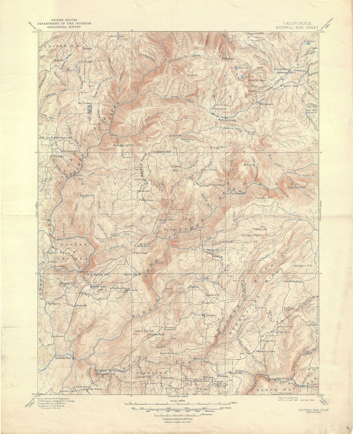 1944 (1897) USGS Bidwell Bar, Ca Quad
