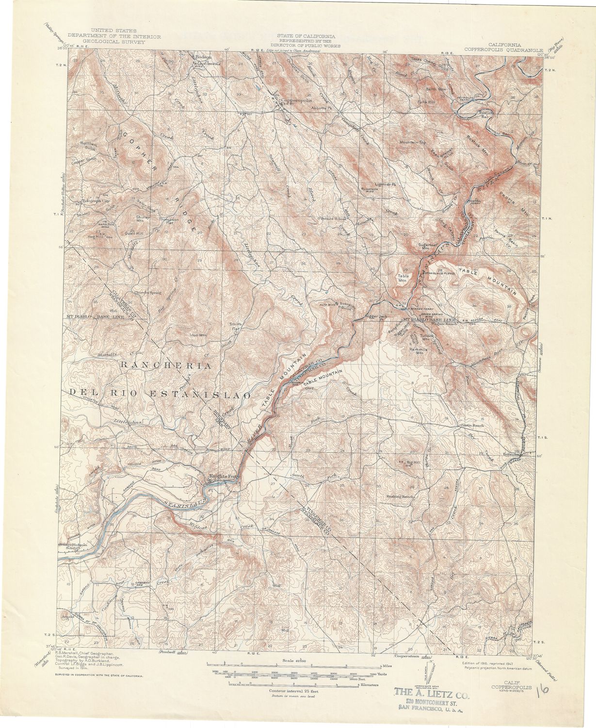 1947 (1916) USGS Copperopolis, Ca Quad