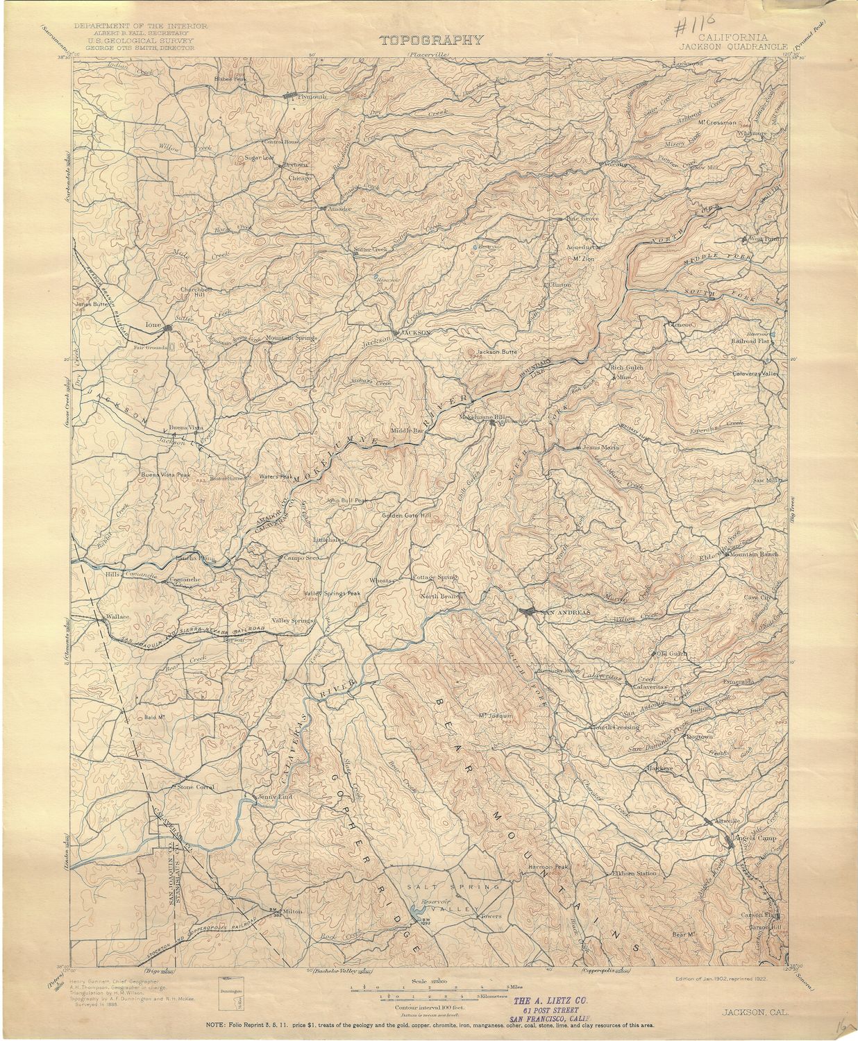 1922 (1902) USGS Jackson, Ca Quad