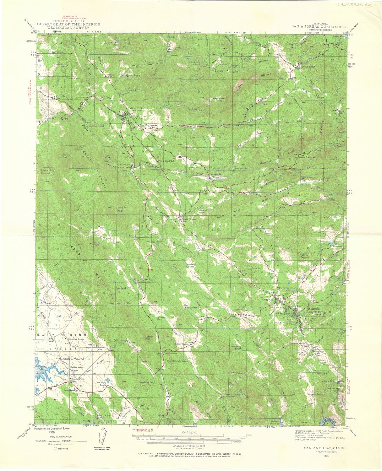 1945 USGS San Andreas, Ca. Quad
