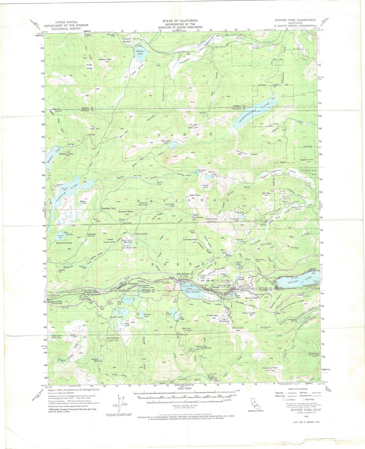 1955 USGS Donner Pass, CA Quad , a Water Resources sheet