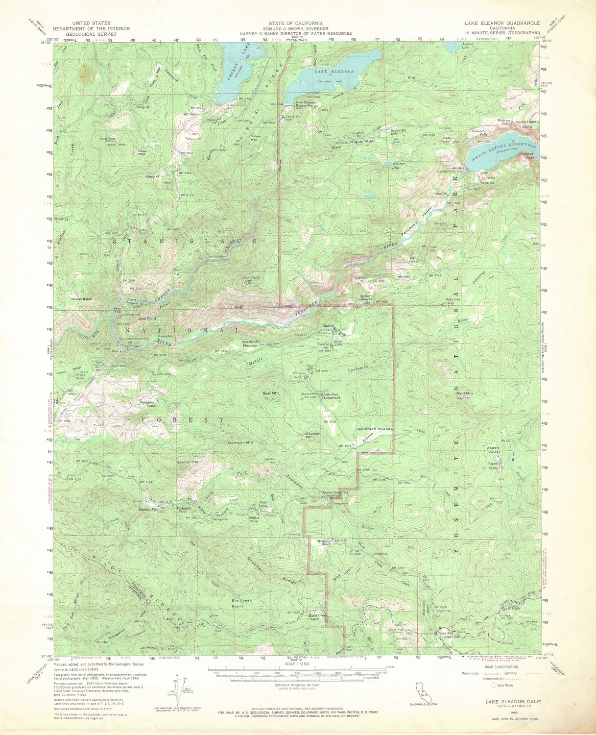 1956 USGS Lake Eleanor, Ca Quad
