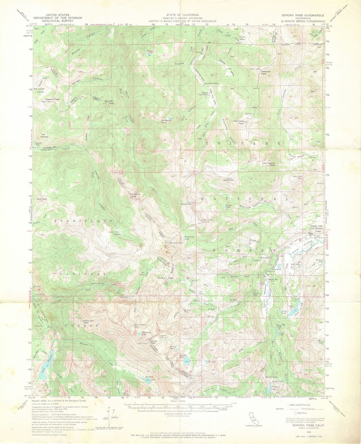 1956 USGS Sonora Pass, CA Quad , a Water Resources sheet