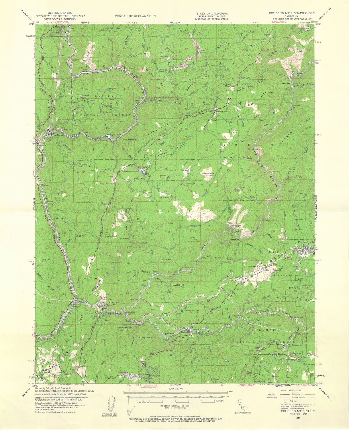 1948 USGS Big Bend Mtn, CA Quad , a Public Works sheet