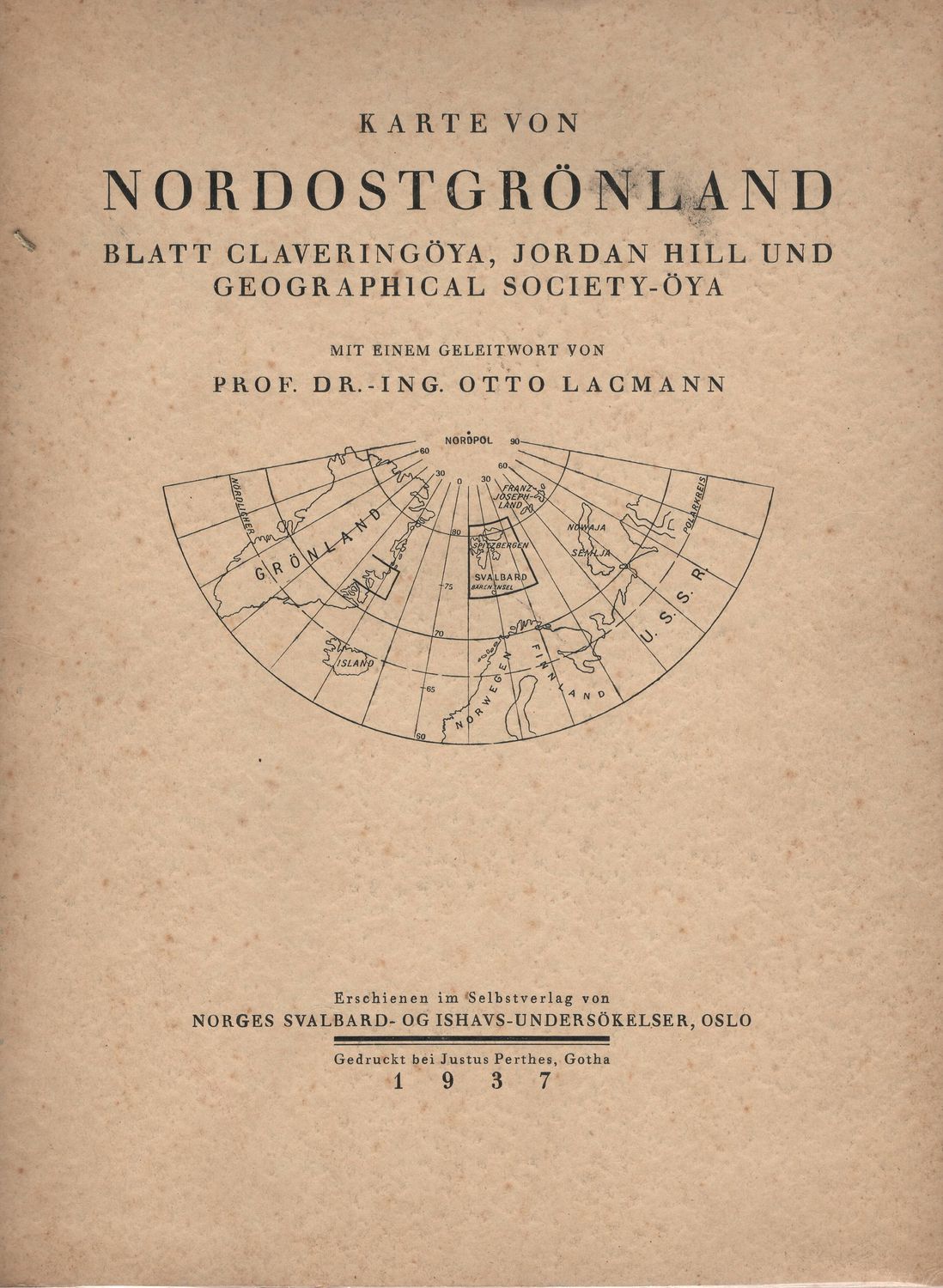 1937 Folding Map of North East Greenland by Justus Perthus