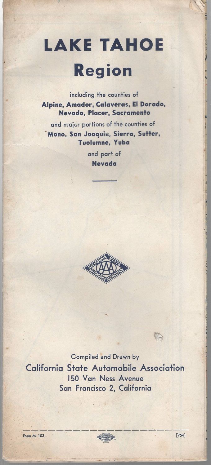 1954 Folding Map of Lake Tahoe Region by CSAA