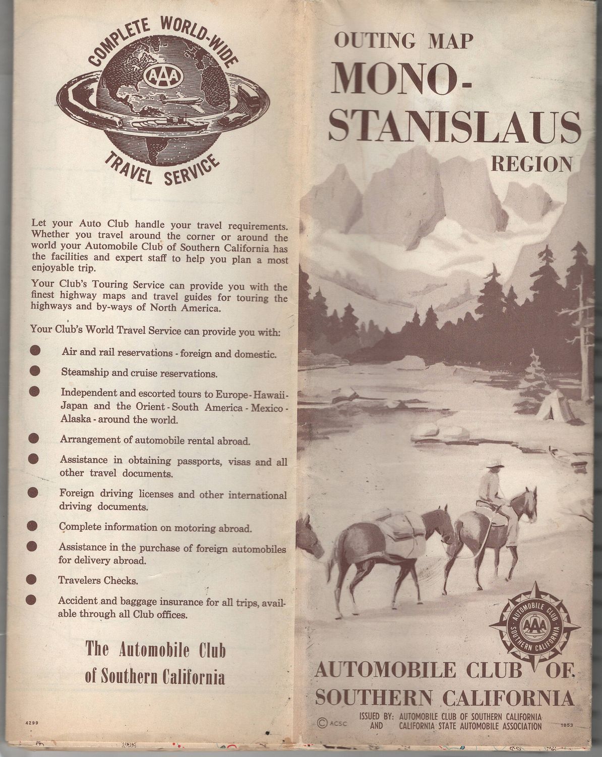 1955 Map of Mono-Stanislaus Counties w/ Lake Tahoe