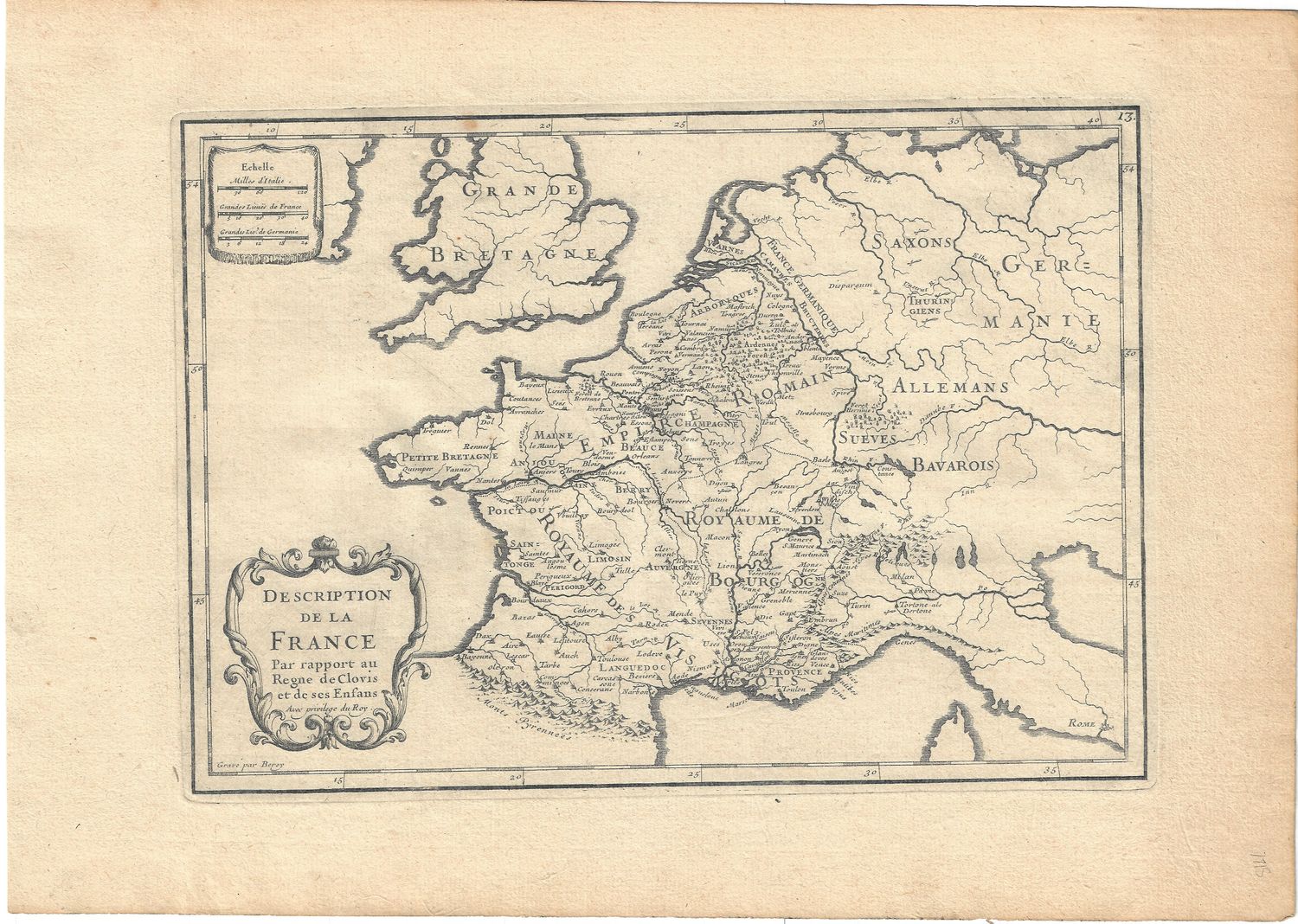 1715 Map of France with text description by N de Fer