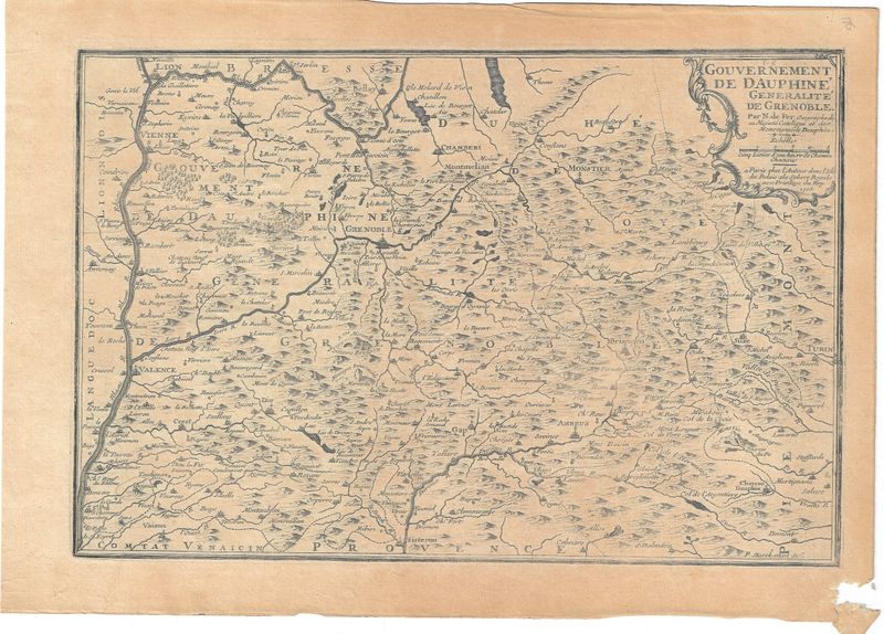 1715 Map of Grenoble &amp; the Province of Dauphine w/ text description