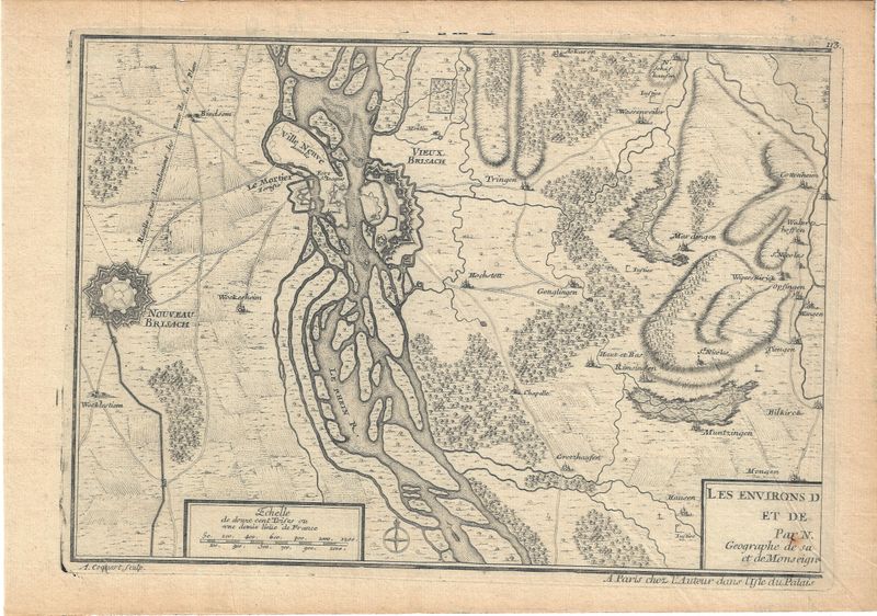 1715 Map of New Brisach &amp; Old Brisach w/ Fribourg in 3 sheets by N.de Fer