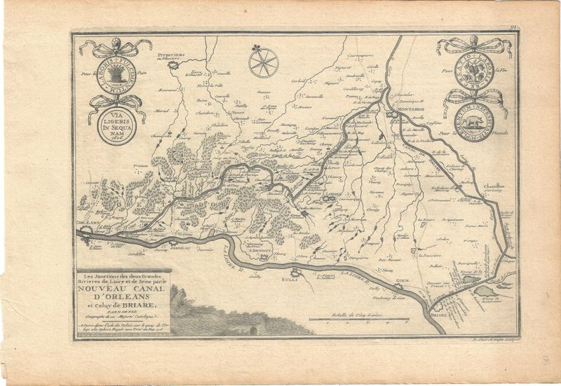 1715 Map of the New Canal in Orleans w/ text description