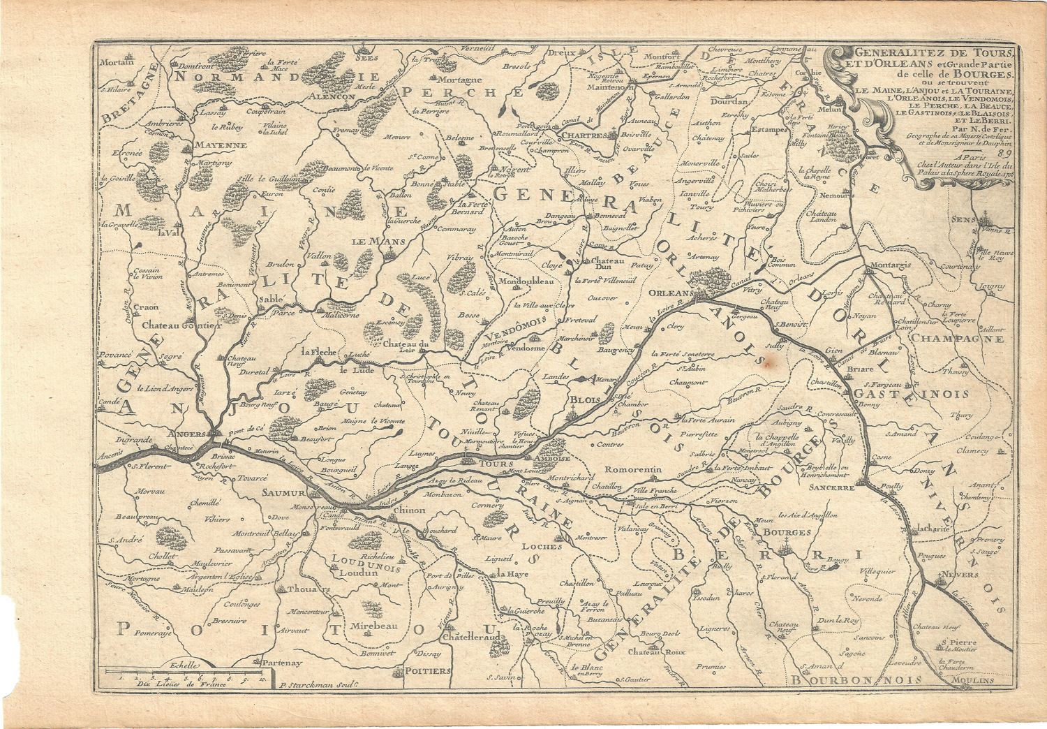 1715 Map of Tours And D&#39;Orleans,  France