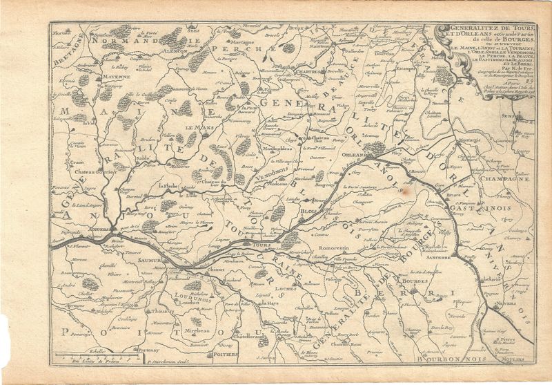 1715 Map of Tours And D'Orleans,  France