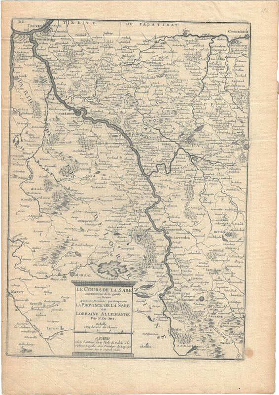 1715 Map of the Course of Sare River and Provinces de la Sare on Lorraine Allemande