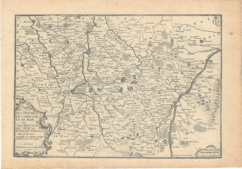 1715 Map of the Duchy of Lorraine &amp; de Bar w/ text description