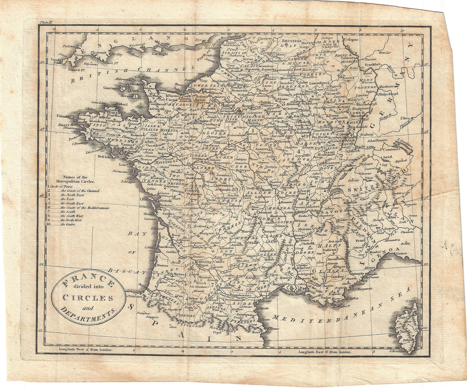 1800 Map of France,  divided into Circles and Depts.