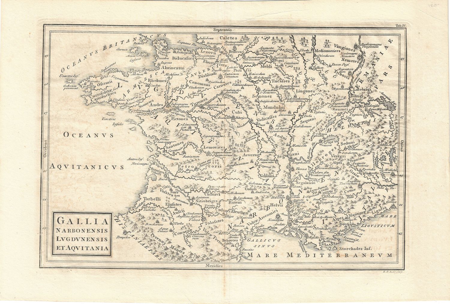 1731 Map of Ancient Gallia and the  Mediterranean by Cellarius