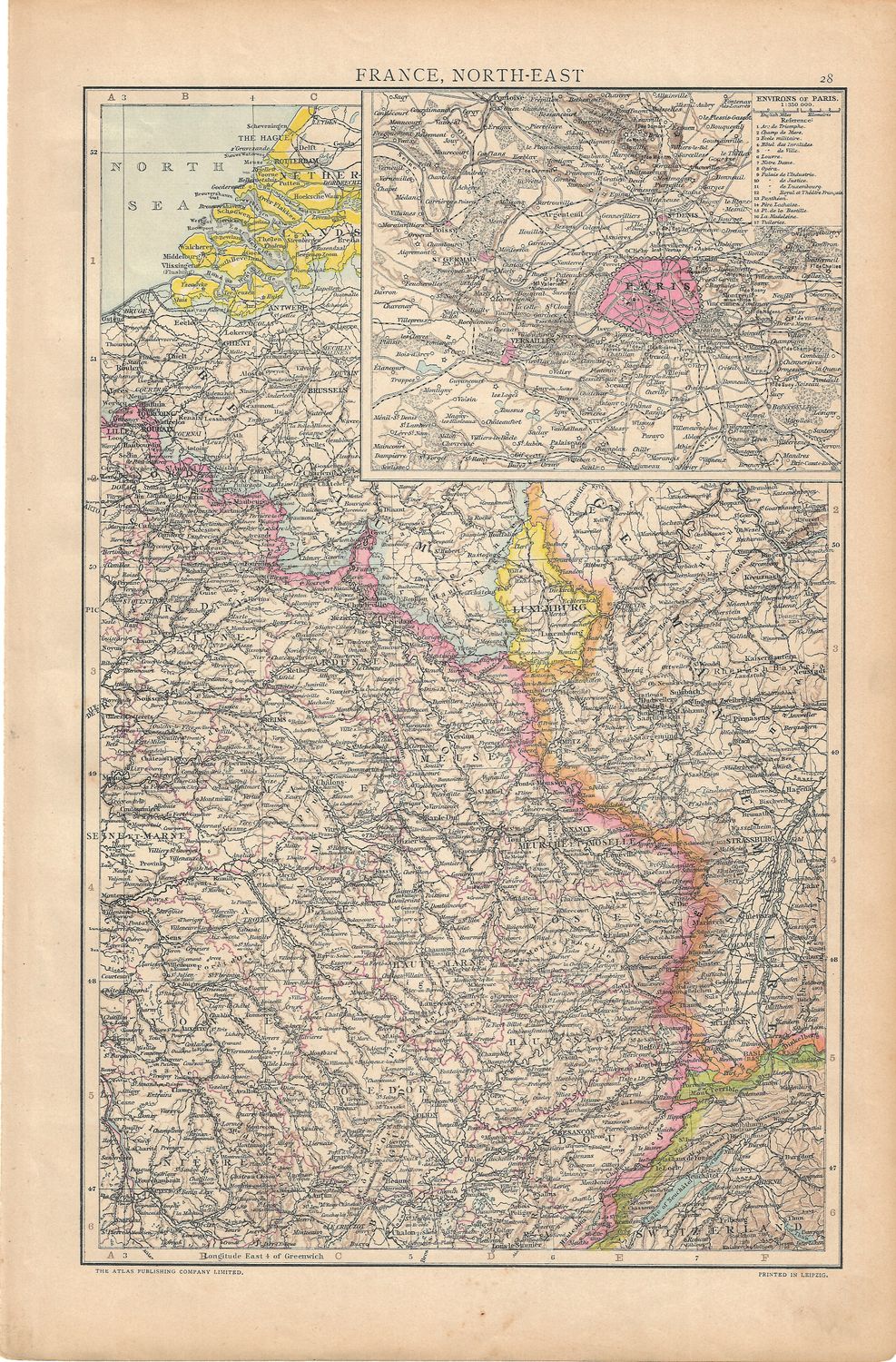 1893 Map of Northeast France w/ Paris insert map