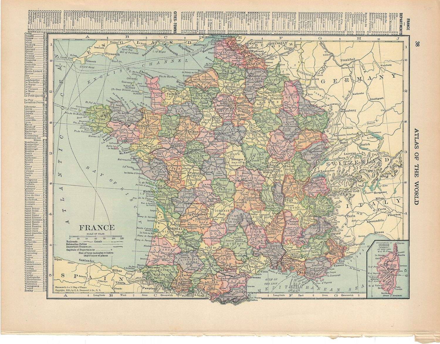 1910 Map of France by CS Hammond