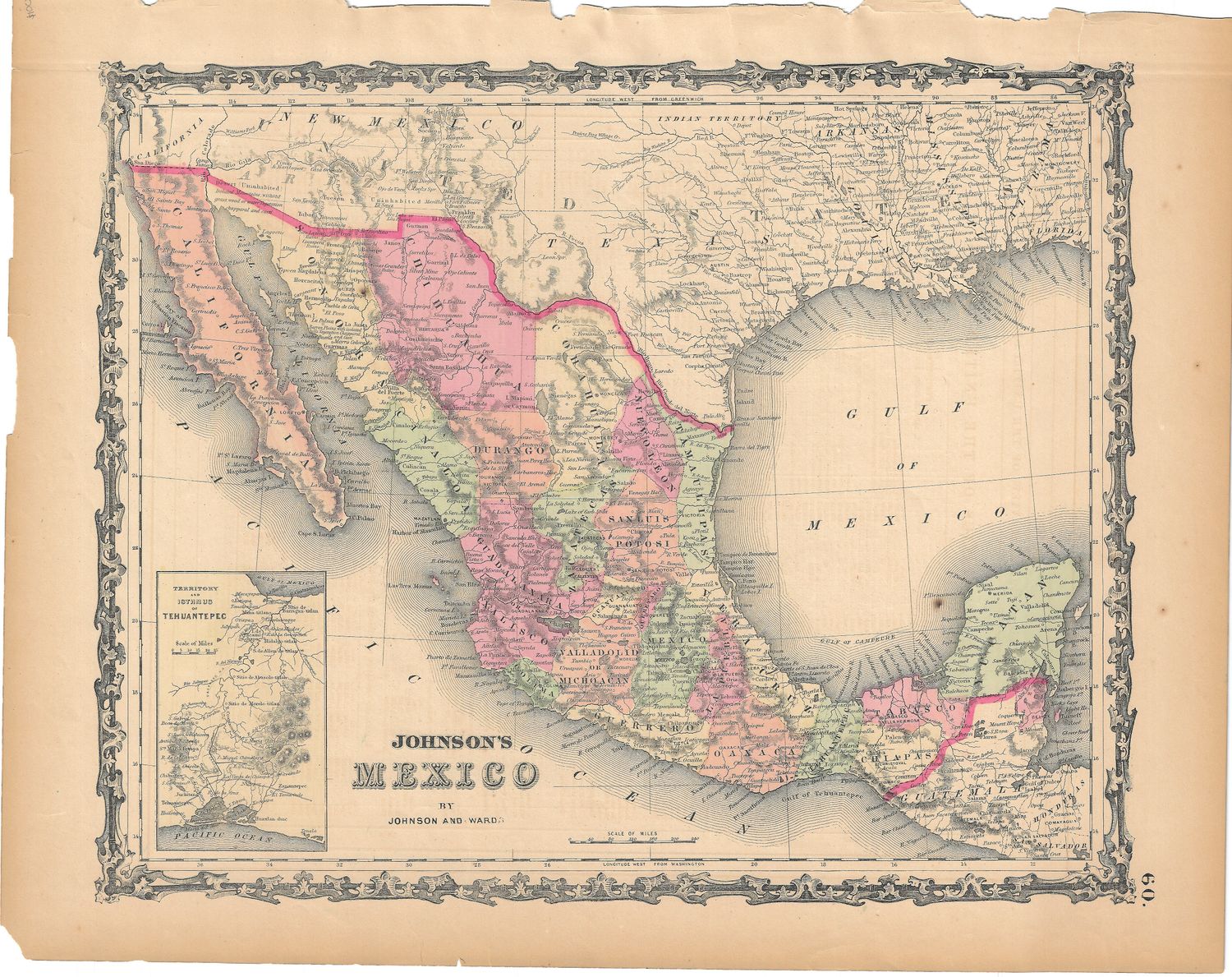1865 Map of Mexico by Johnson &amp; Ward