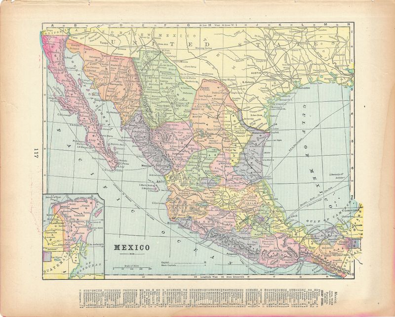 1903 Map of Mexico w/ Index