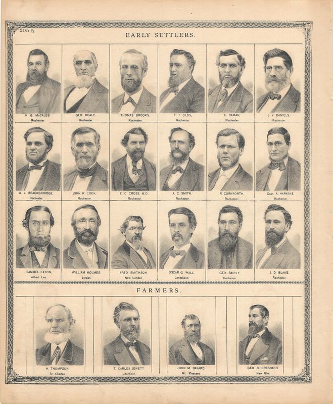 1874 Minnesota illustrated Atlas Views of Early Settlers &amp; Military Men