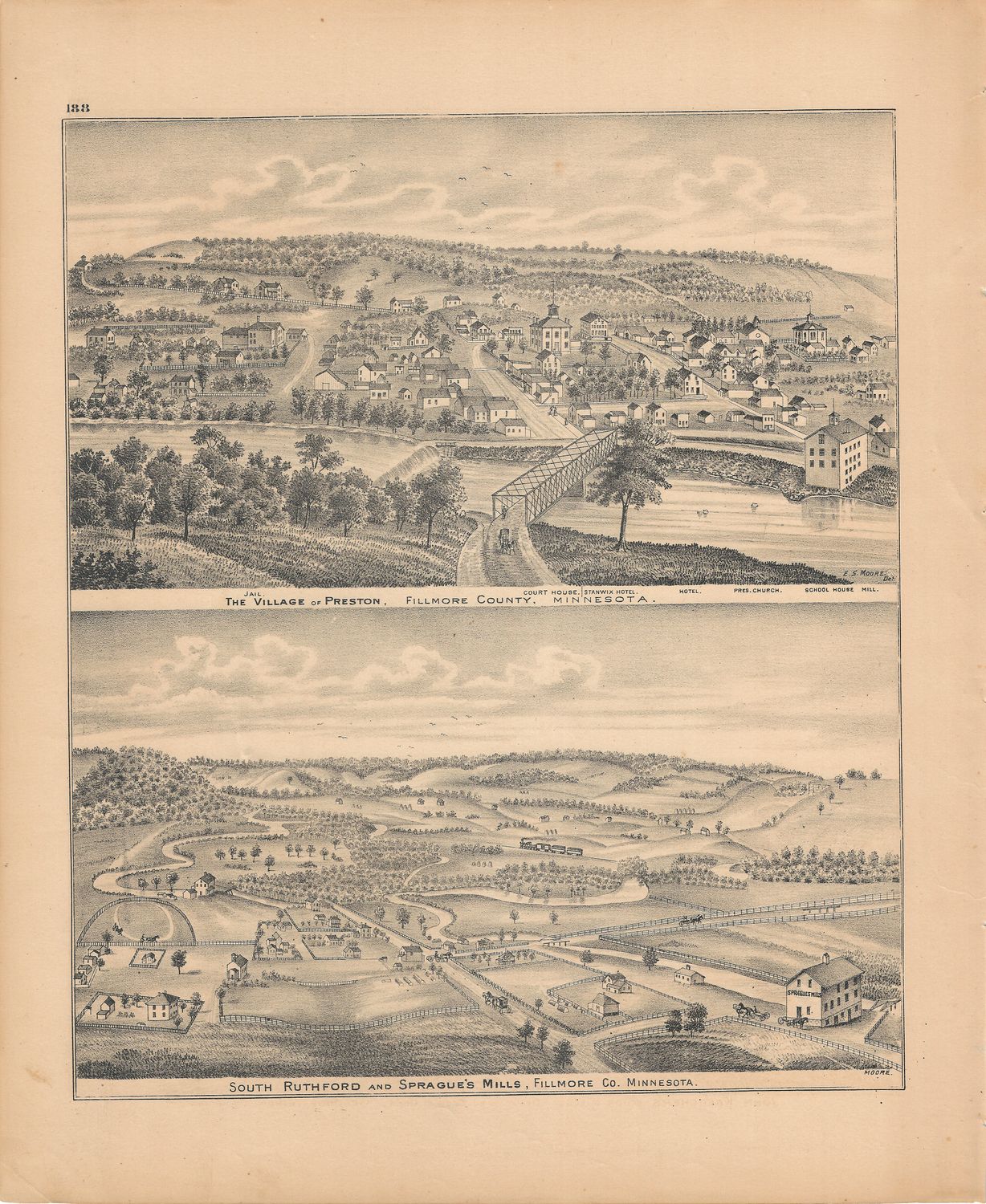1874 Minnesota illustrated Atlas Views of Fillmore &amp; Waseca Counties