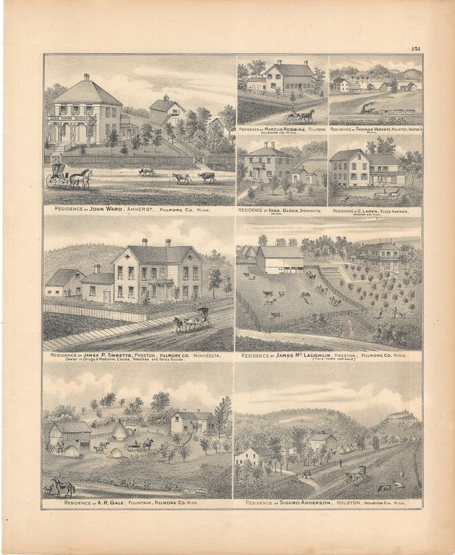 1874 Minnesota illustrated Atlas Views of Fillmore &amp; Houston Counties