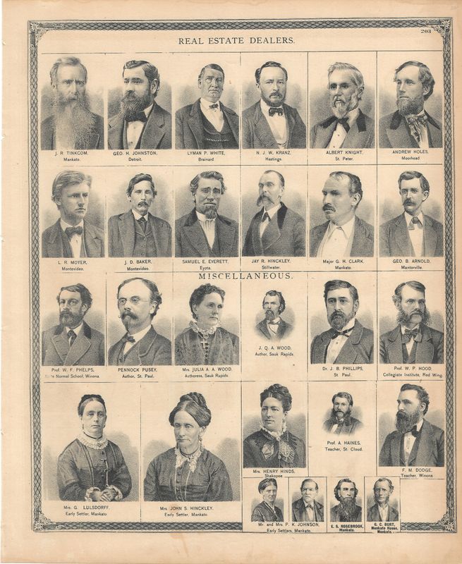 1874 Minnesota illustrated Atlas Views of Real Estate Dealers and Newspaper Editors