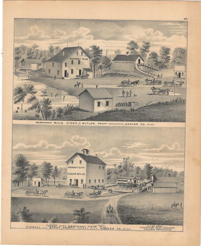 1874 Minnesota illustrated Atlas Views of Litchfield &amp; Willmar, Meeker County