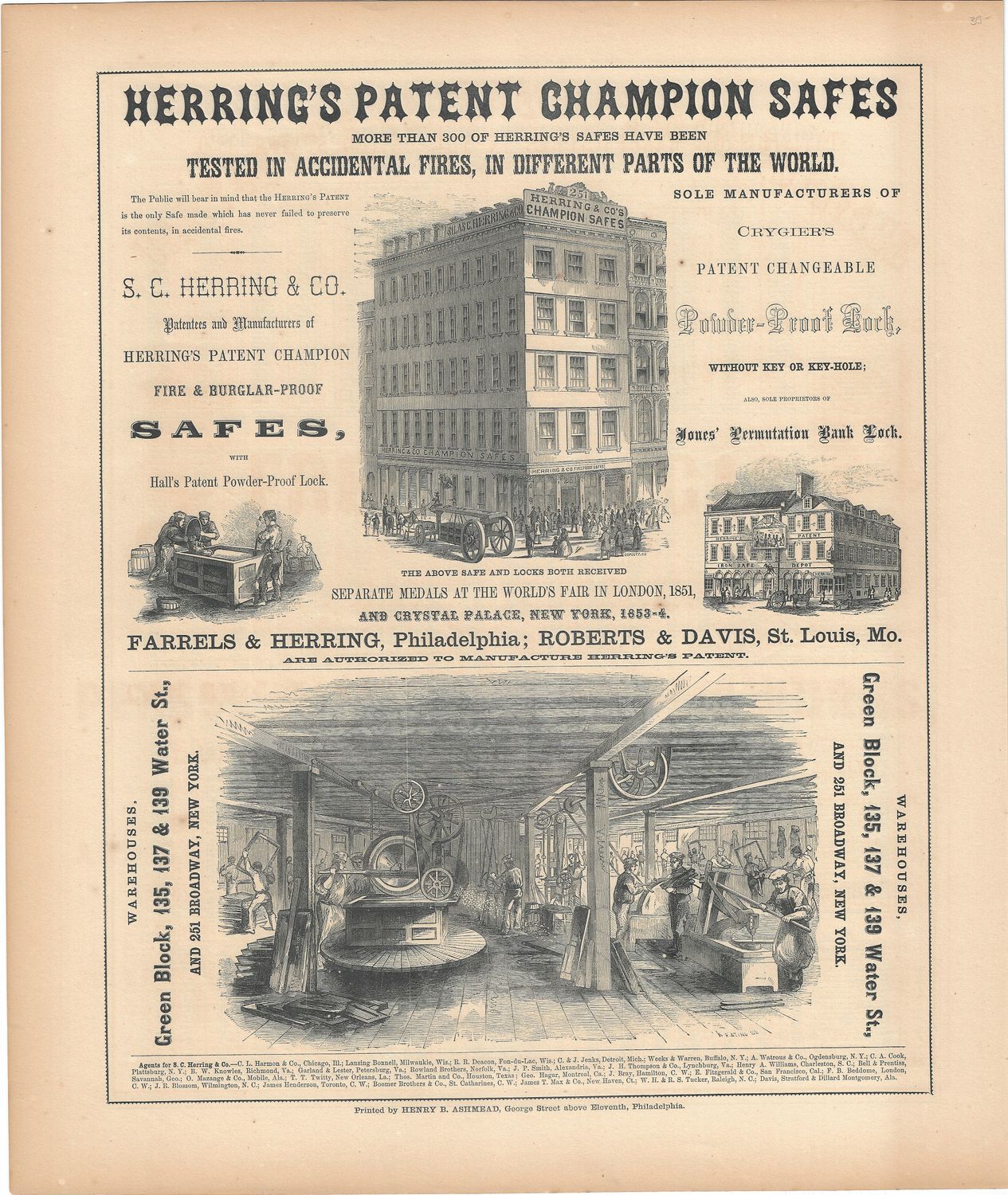 1854 New York Illustrated Atlas - Herring's safe advertisement