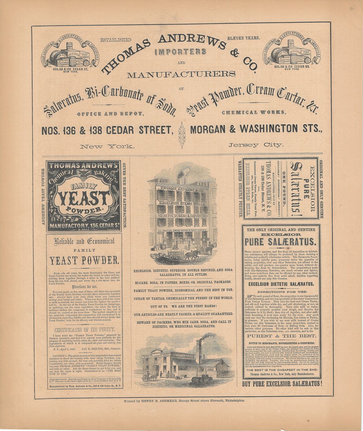 1854 New York Illustrated Atlas - Thomas Andrews and Co. Yeast advertisement
