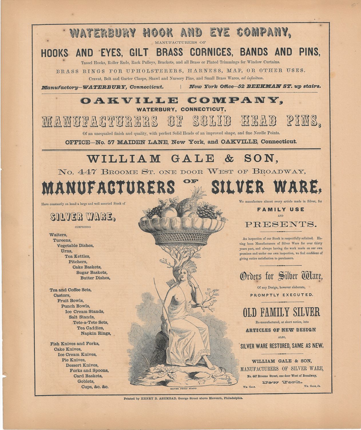1854 New York Illustrated Atlas - William Gale Silverware advertisement
