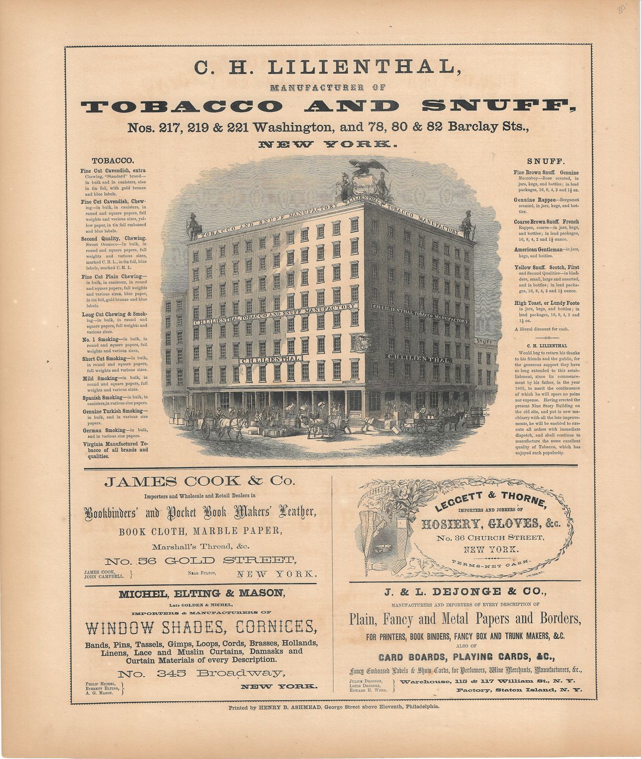 1854 New York Illustrated Atlas - Tobacco ad