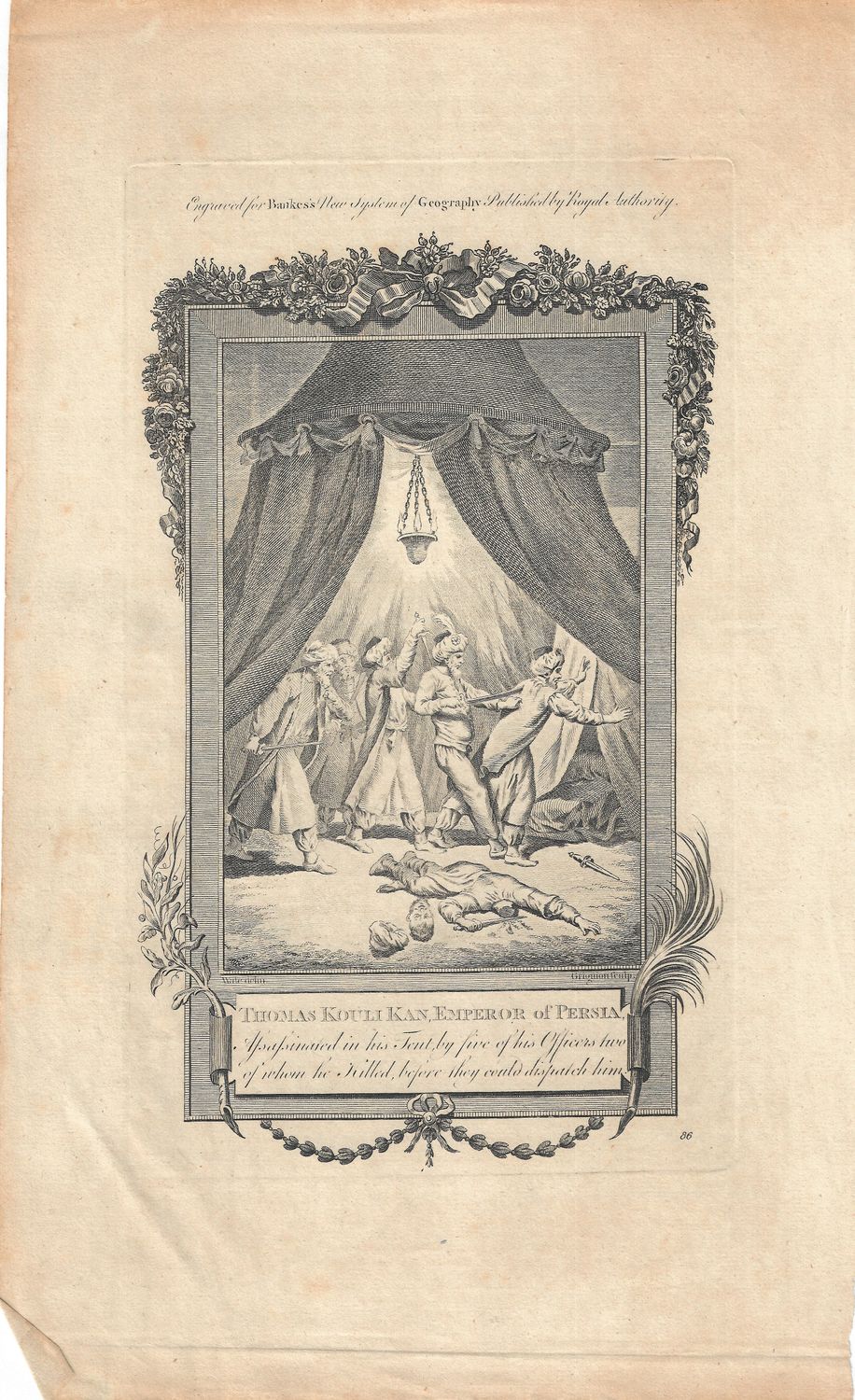 1747 View of the Assassination of Thomas Kouli Kan, Emperor of Perisa  from Banke&#39;s History