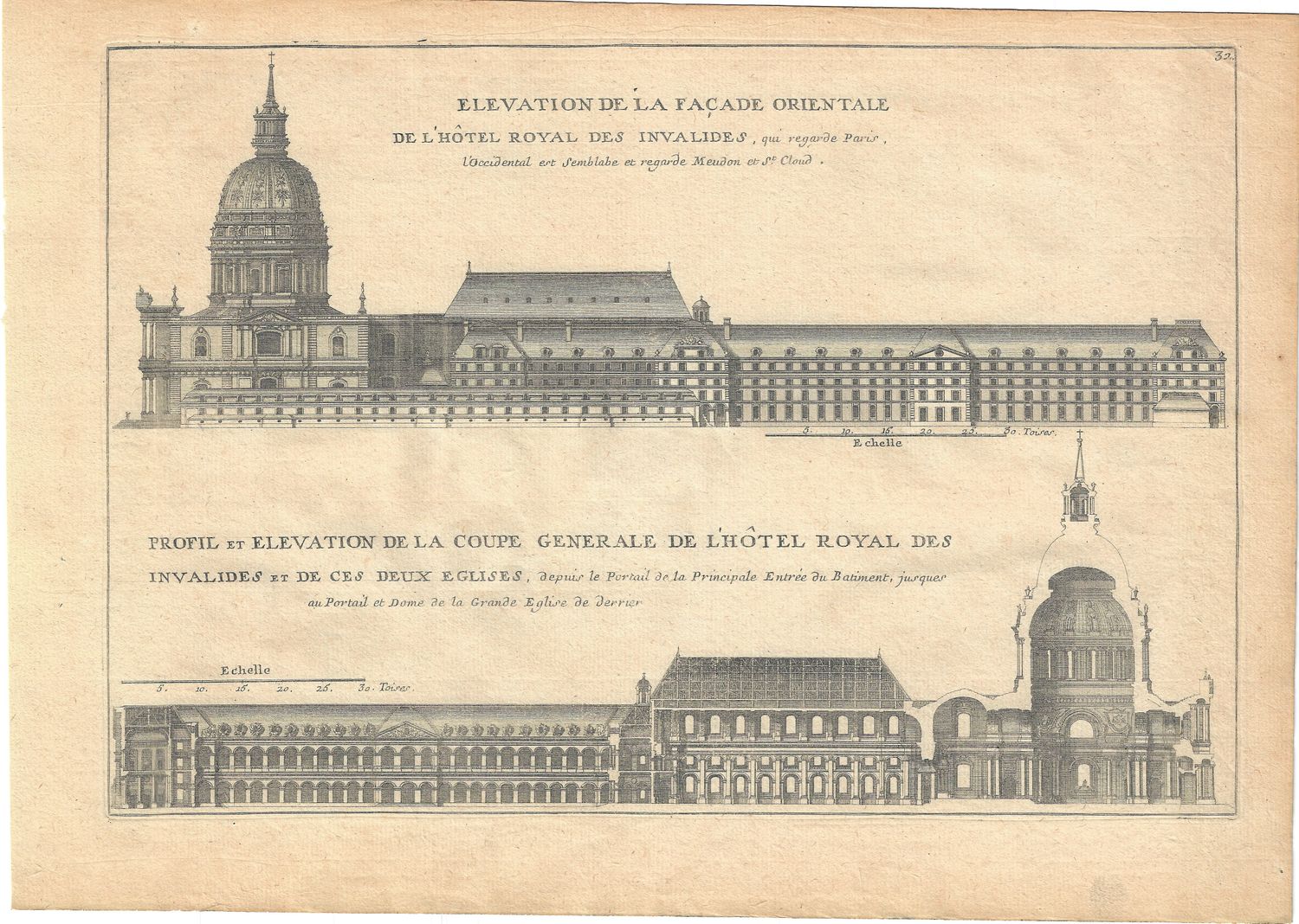 1715 Plan , Elevation and Description of L&#39;Hotel Royal (National) Des Invalides Compound &amp; Buildings