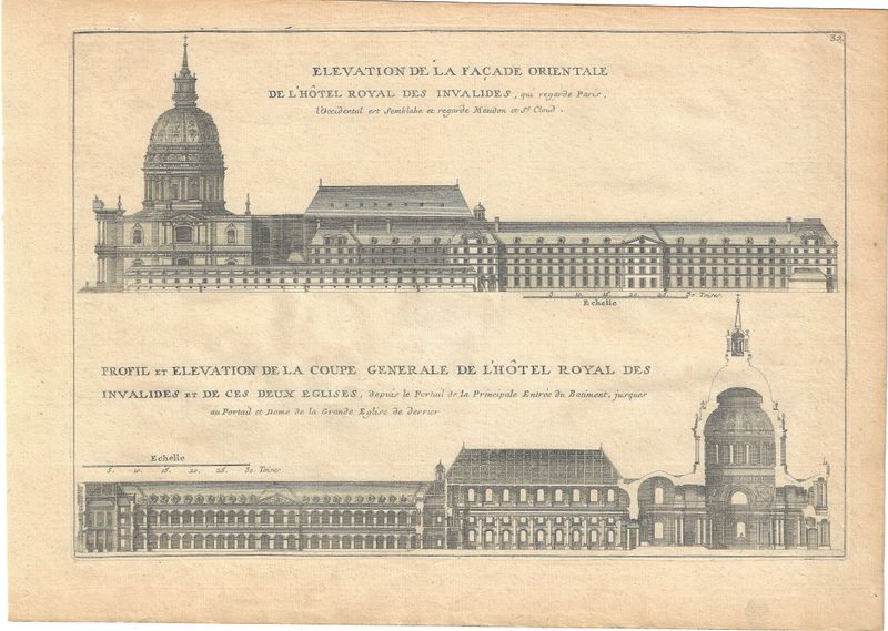 1715 Plan , Elevation and Description of L'Hotel Royal (National) Des Invalides Compound &amp; Buildings