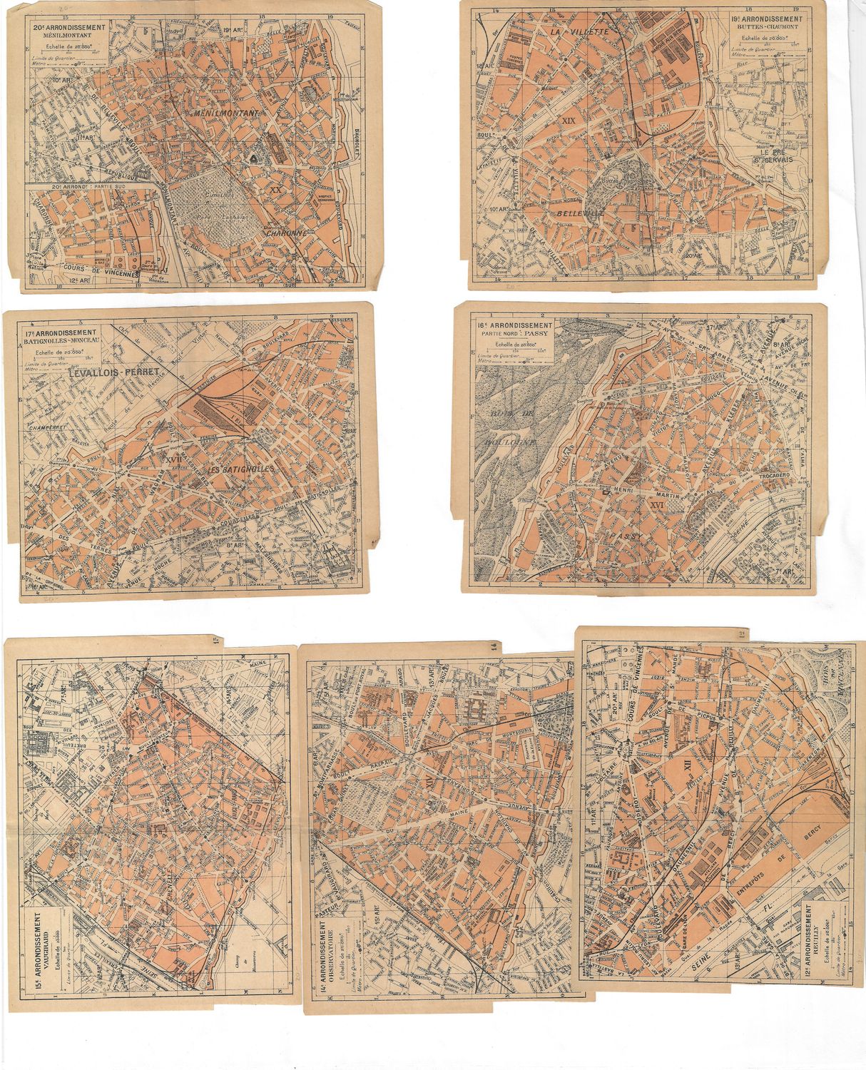 1958 Group of Small Maps of Paris Neighborhoods - $15 each group