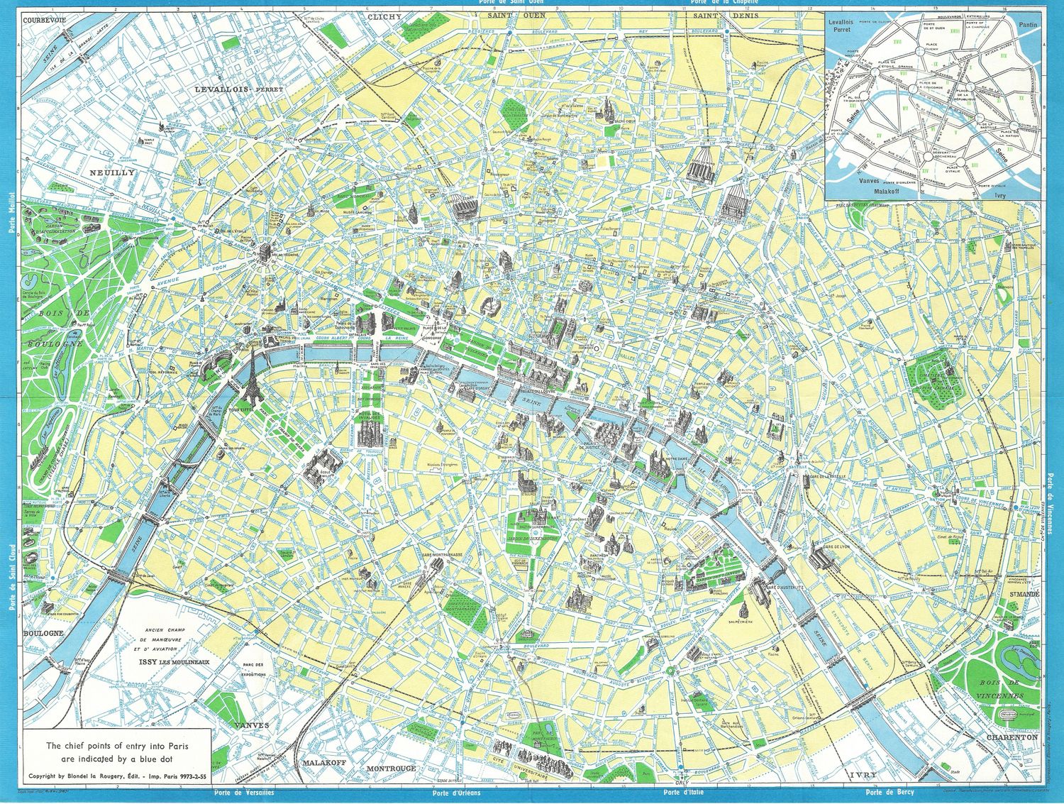1955 Map of the Main Ways In and Out of Paris