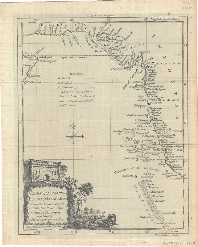 1770 Map of the Coast of Persia,  Malabar &amp; the Maldives