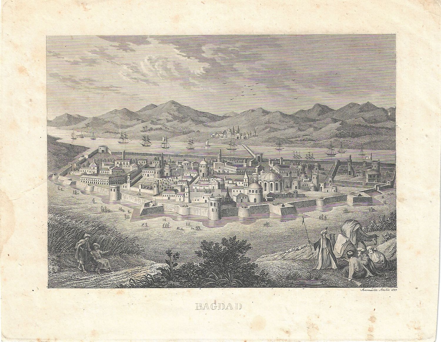 1837 View of Baghdad in Steel Engraving