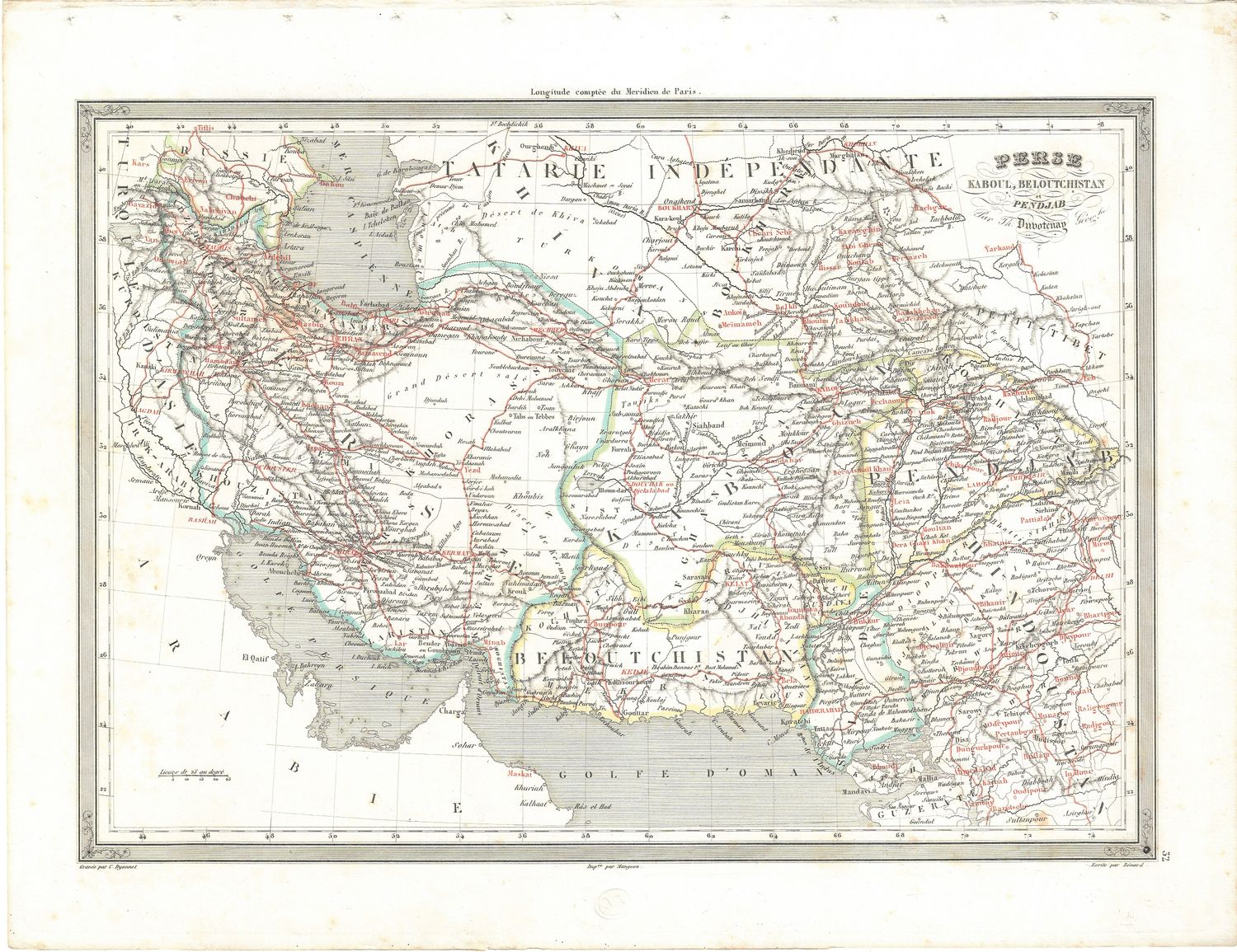 1835 Map of Perse (Persia) Beloochistan, Punjab by Dubotenav