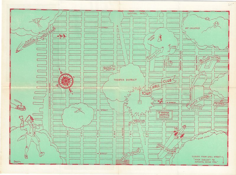 1936 Tourist Map to the Town Hall Club of NYC