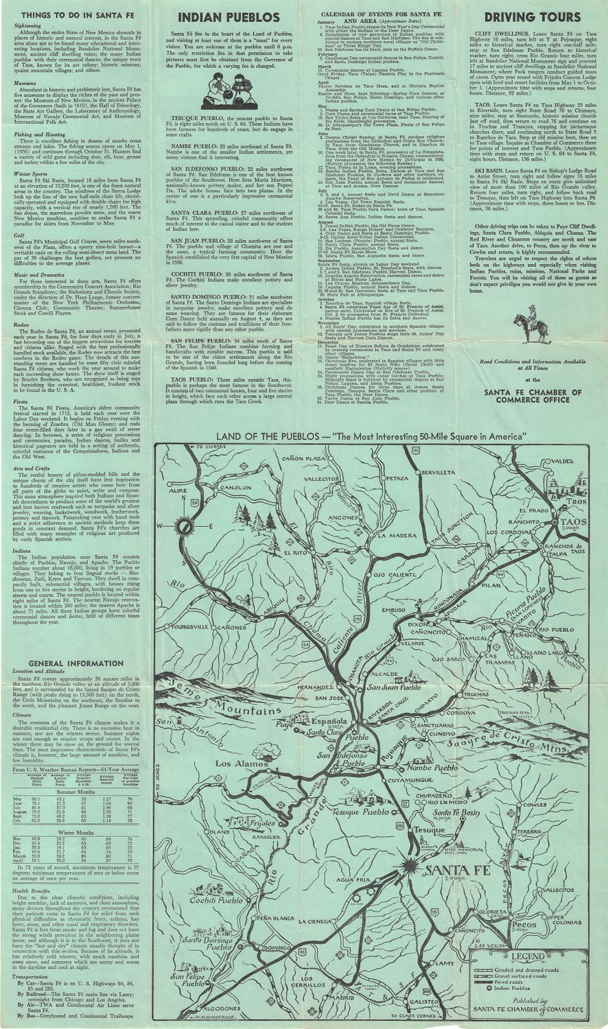 1956 Map of Santa Fe, New Mexico from the Santa Fe Chamber of Commerce