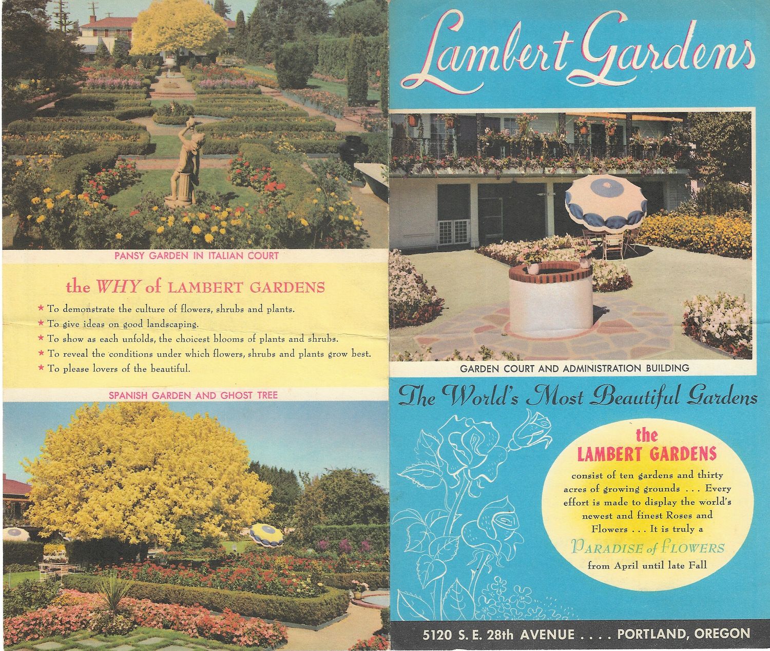 1959 Folding Brochure Lambert Gardens - Portland, OR