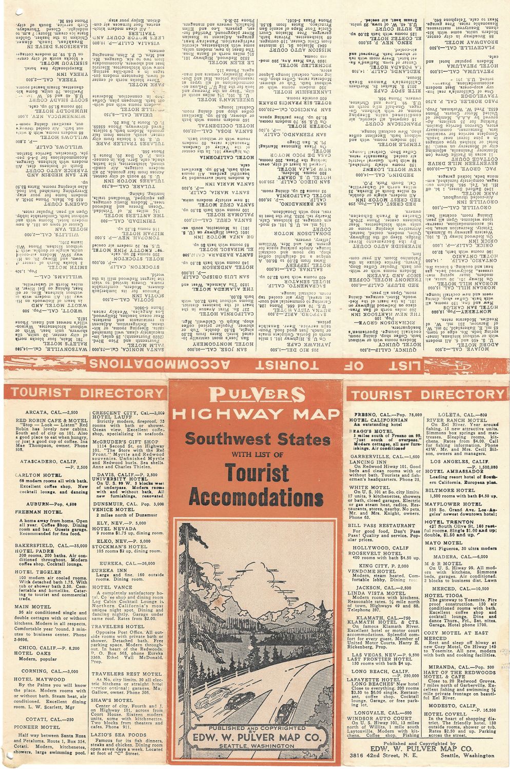 1960 Pulvers Highway Map of the Southwest United States